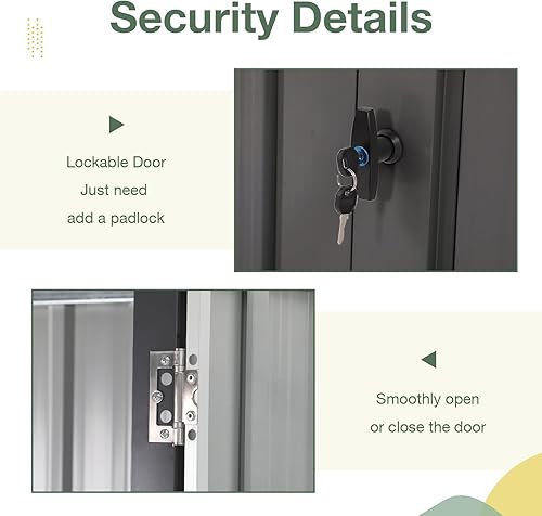 Miniatura 4 de OC Orange-Casual Cobertizo de almacenamiento para exteriores de 8 x 6 pies, cobertizo de herramientas de jardín de metal, cobertizos exteriores y