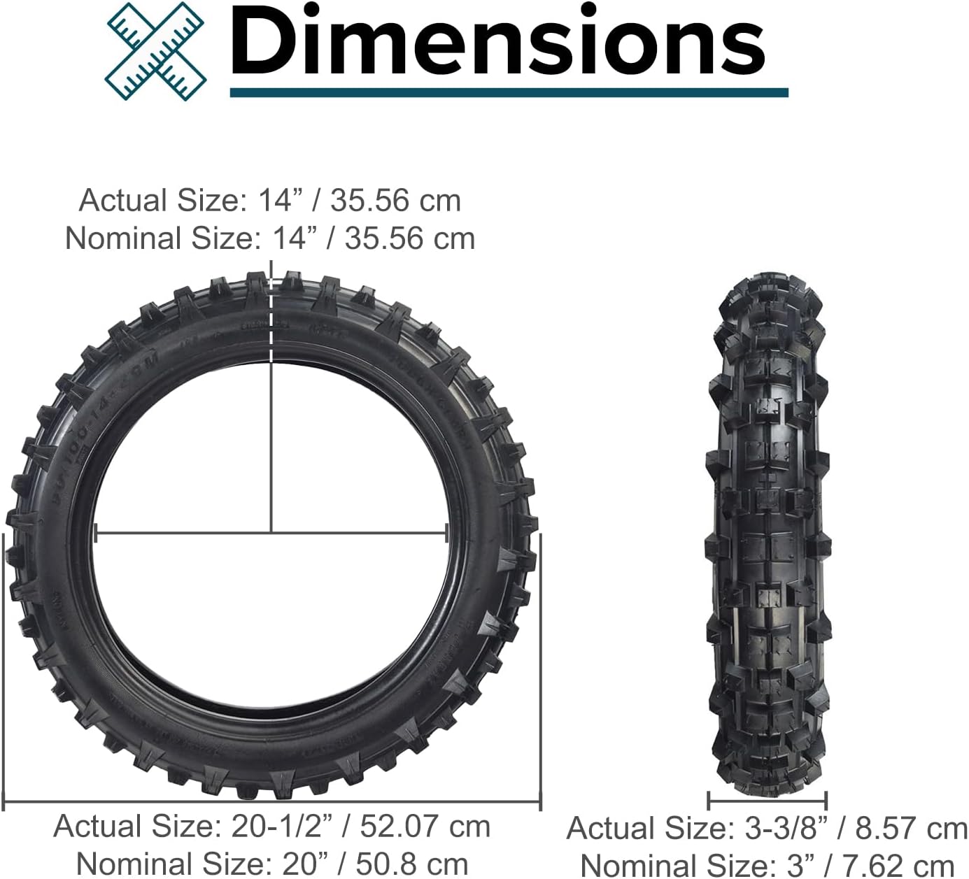 AlveyTech 90/100-14 (3.00/4.10-14) Tire & Tube for Dirt Bikes - Black 6-Ply Pneumatic Tire/Tube with Knobby Tread & Straight Valve, 2-Wheel Replacement Accessories & Bike Parts, for TaoTao & Coolster