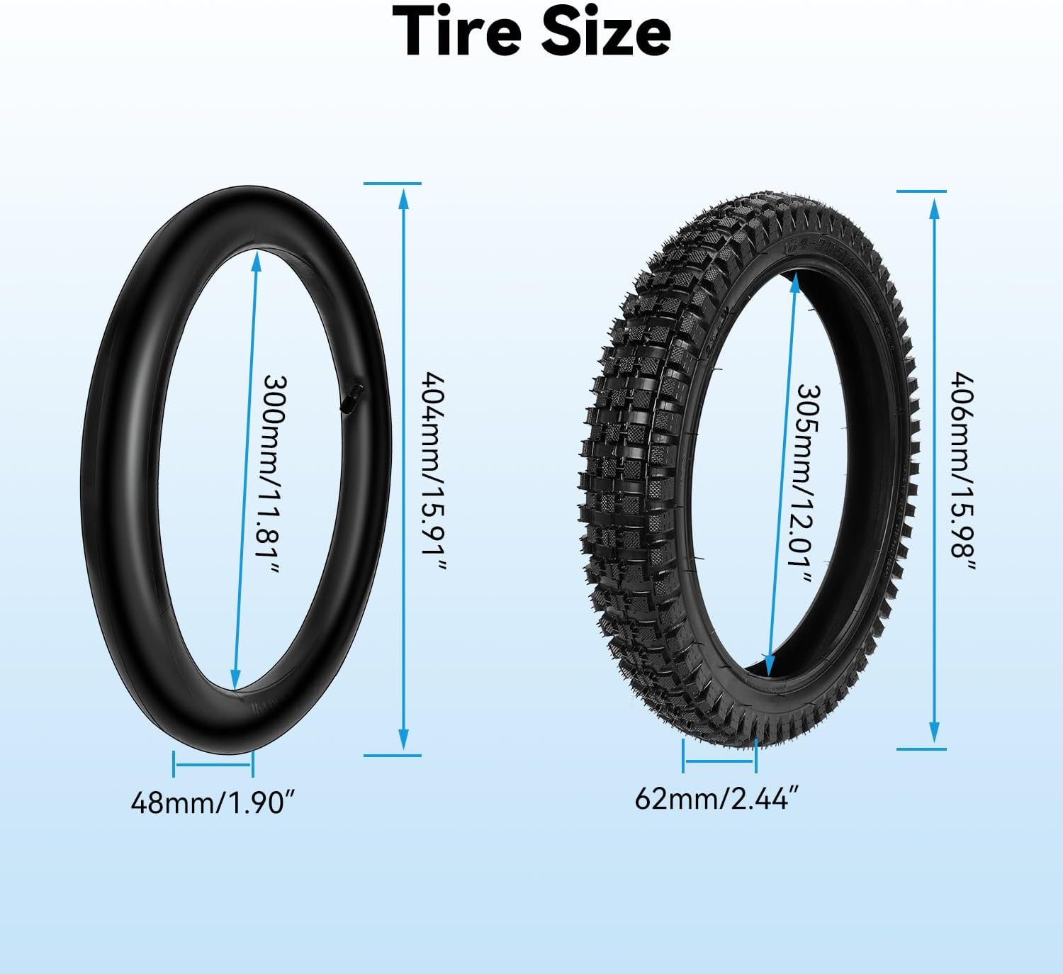 16x2.4 Bike Tire and Inner Tube Set Compatible with Electric Bike Kids Bicycle E-Scooter, 16x2.40 64-305 16 Inch Dirt Bike Tire for Razor MX650 MX500 SX500 Mcgrath Dirt Rocket Bike (2-Packs)
