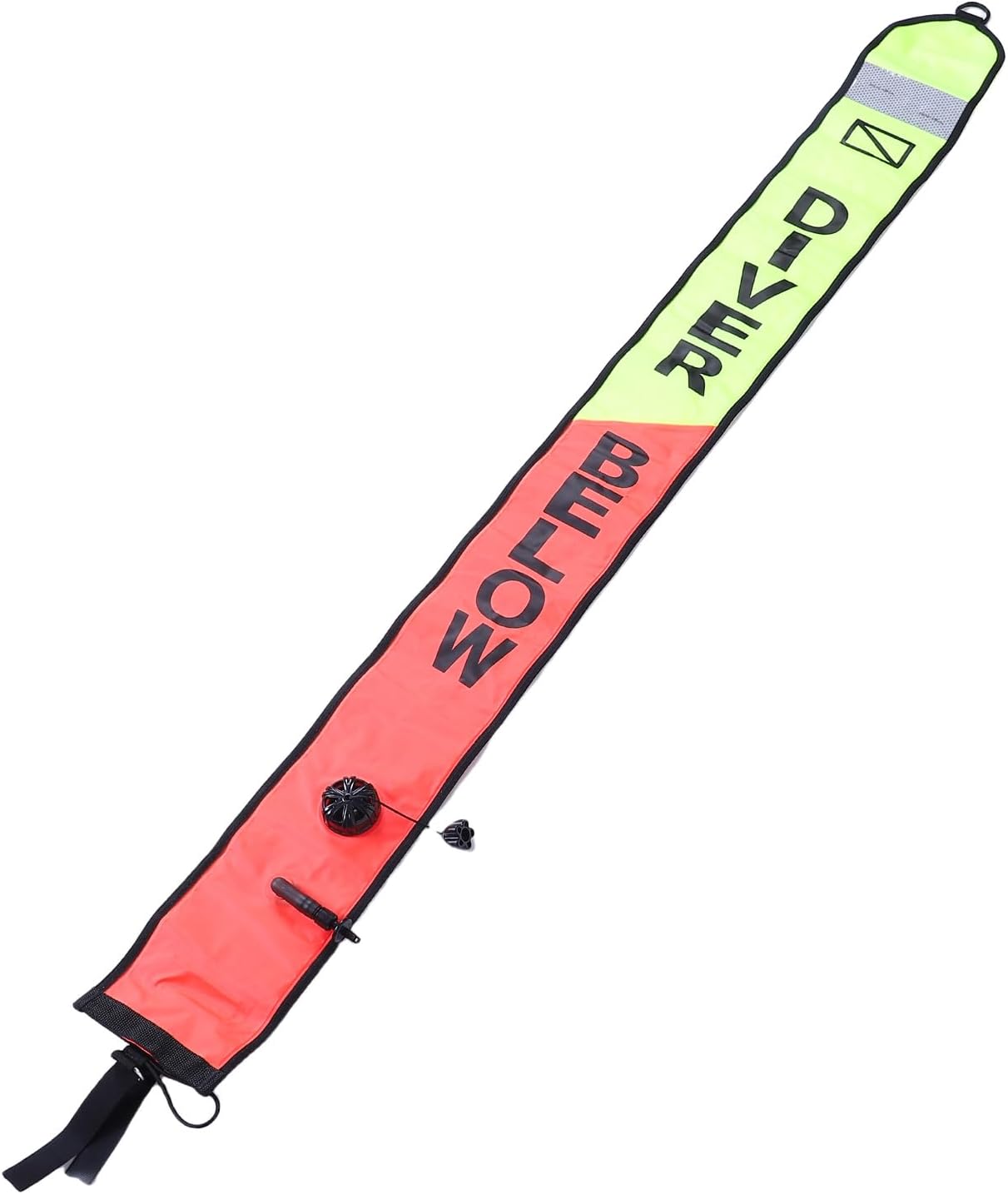 Diving Surface Marker, High Visibility Inflatable Nylon Signal Tube with Reflective Strip, for Underwater Diving Snorkeling Safety