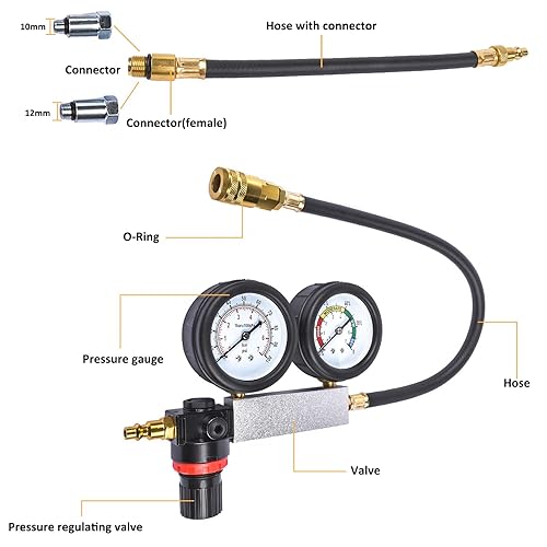 Miniatura 2 de Handor Kit de probador de fugas de cilindro y medidor de presión dual, detector de fugas de compresión del motor, juego de prueba de fugas para