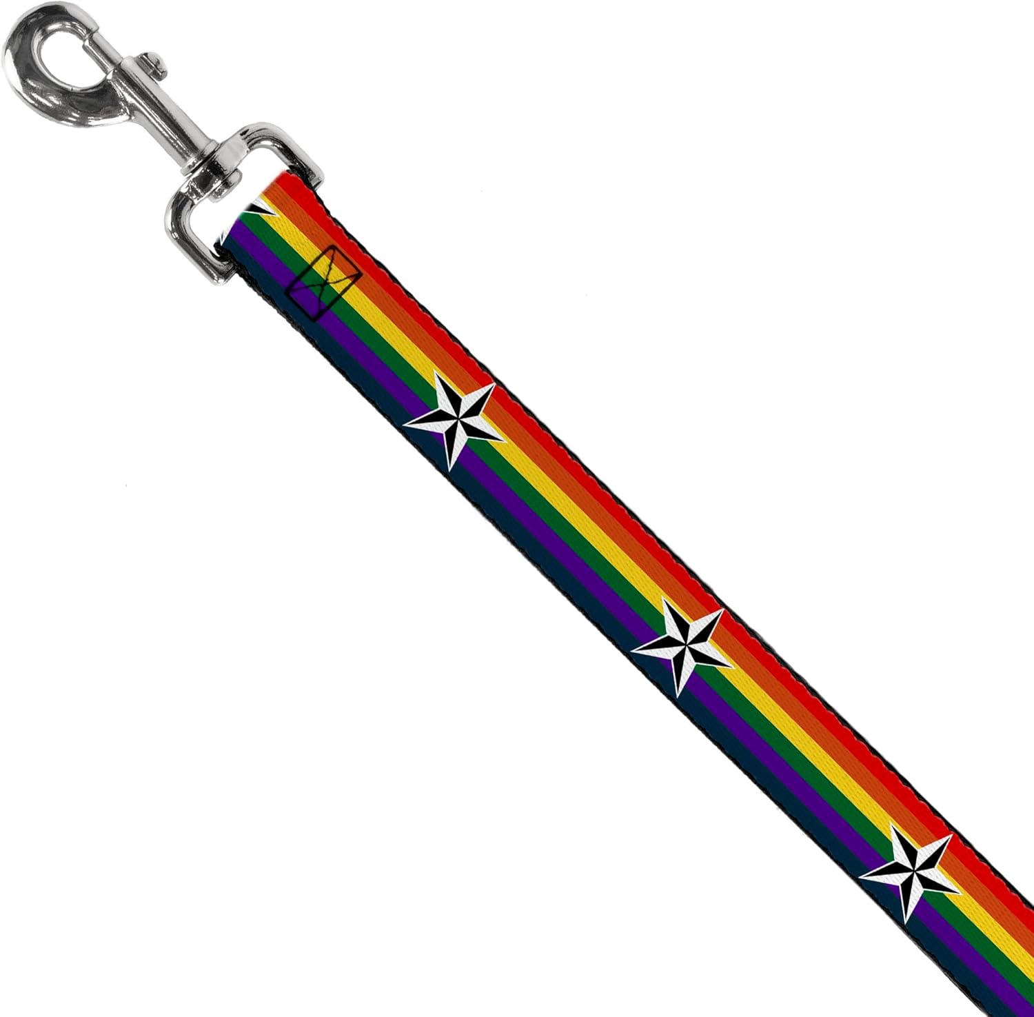 Buckle-Down Pet Leash - Nautical Star Rainbow/White/Black - 6 Feet Long - 1.5" Wide