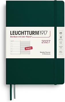 LEUCHTTURM1917 - Weekly Planner & Notebook 2027, Hardcover, Medium A5, Ruled, Forest Green