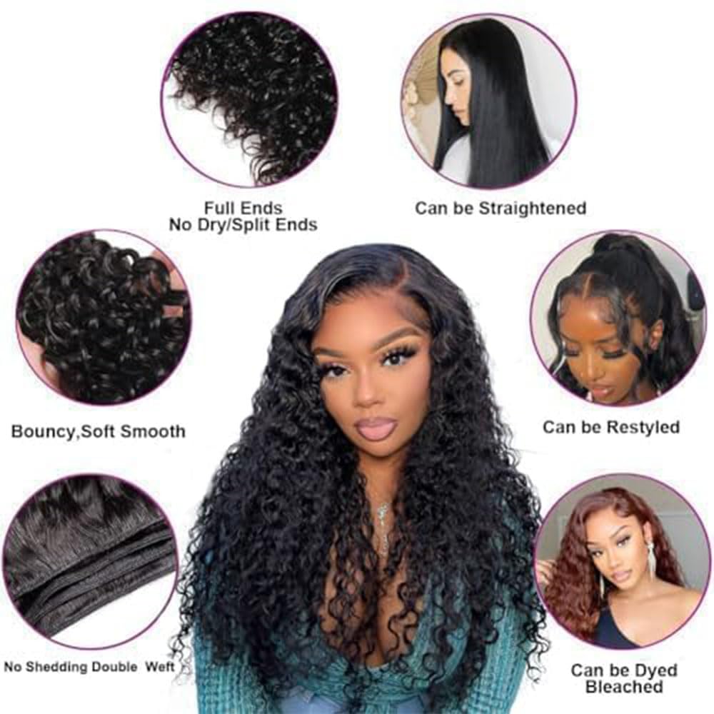 12 14 16 Inch Water Wave Human Hair Bundles 100% Unprocessed Curly Brazilian Virgin Hair Wet And Wavy 3 Bundles Human Hair Natural Black
