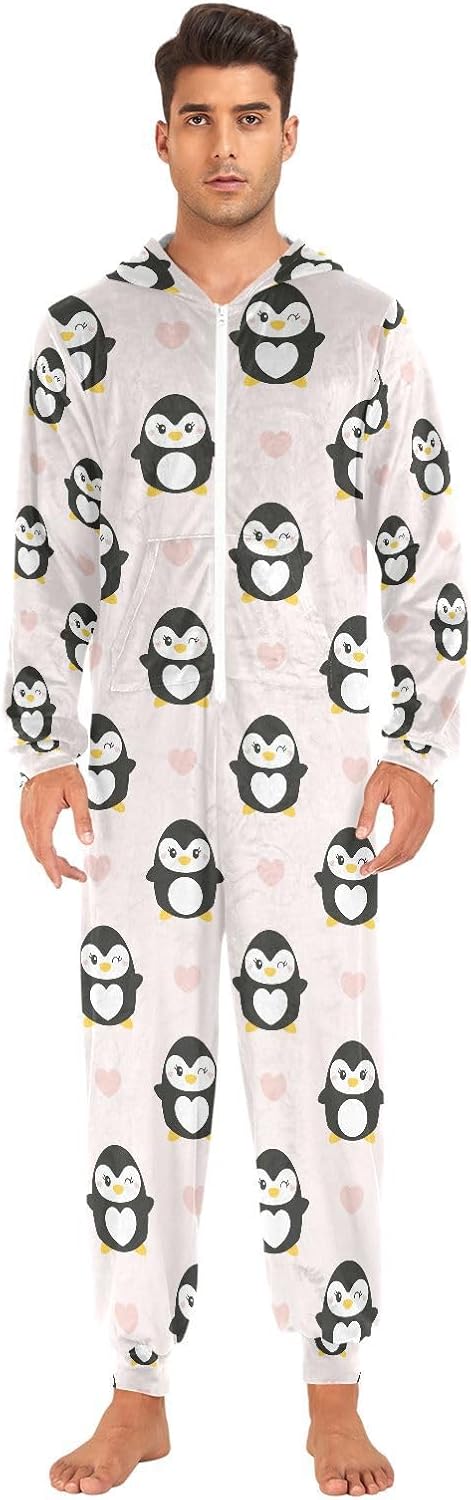 Cute Penguin Pink Adult Onesie Pajamas Novelty One Piece Costume Sleepwear Jumpsuits Matching PJS