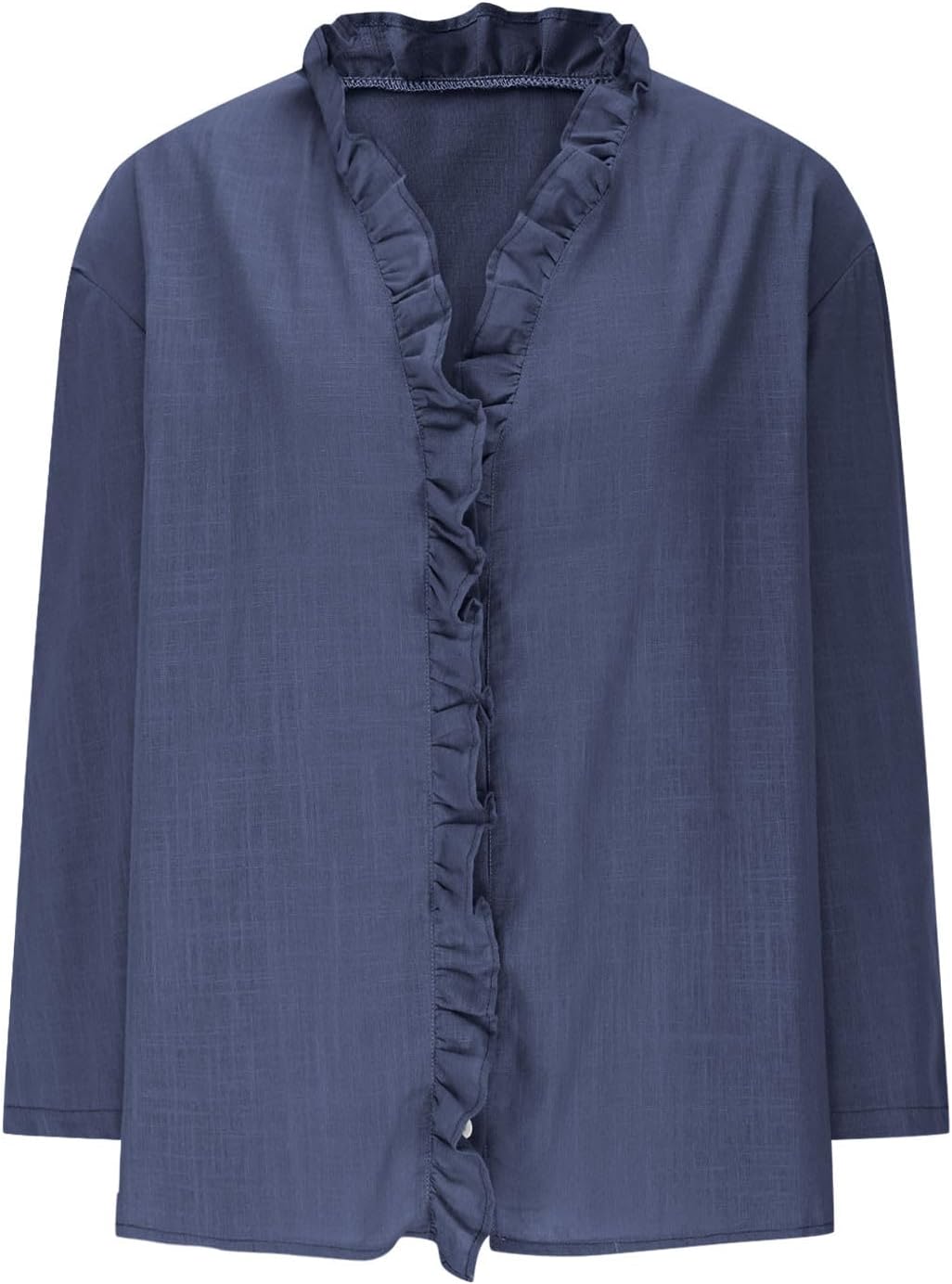 Women's Button Down Shirt Long Sleeve Cotton Linen | Womens Cotton Linen Button Down Shirts Casual Loose Long Sleeve Solid Summer Blouses Ruffle Gauze Tops