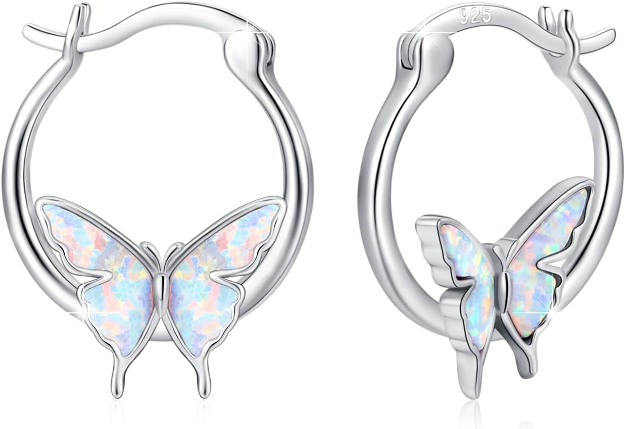Butterfly Earrings 925 Sterling Silver Butterfly Hoop Earrings Animal Jewelry Gift for Women Hypoallergenic Earrings for Sensitive Ears Christmas Gifts