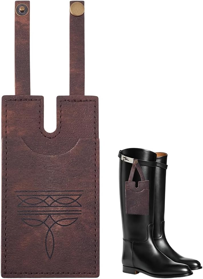 PU Leather Western Boot Wallet with Snap Strap Fastening Vintage Small Boot Credit Card Holder Ultra Thin Handcrafted Leather Wallet for Outdoor Country Concerts Daily Travel(Brown)