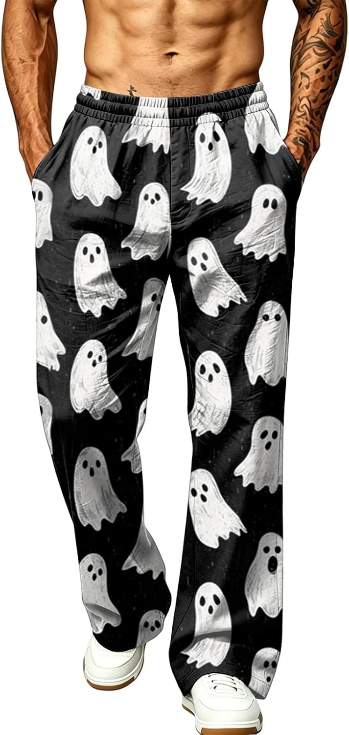 HJINGSUN Halloween Pants Men Spooky Pumpkin Bat Sweatpants