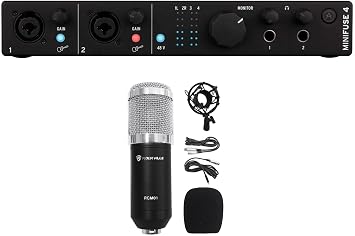 Arturia MiniFuse 4 Black Bundle 4x4 USB-C MIDI Audio Interface, RCM01 Pro Large Diaphragm Condenser Microphone with Metal Shock Mount, 2-items