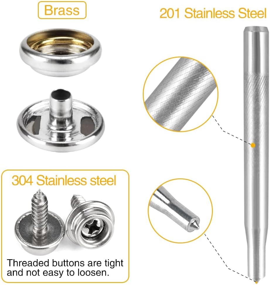 CENOZ 150 PCS Canvas Snap Kit Tool, Metal Screws Snaps Marine Grade 3/8" Socket Stainless Steel Boat Canvas Snaps with 2 PCS Setting Tool for Boat Cover Furniture (150 PCS)