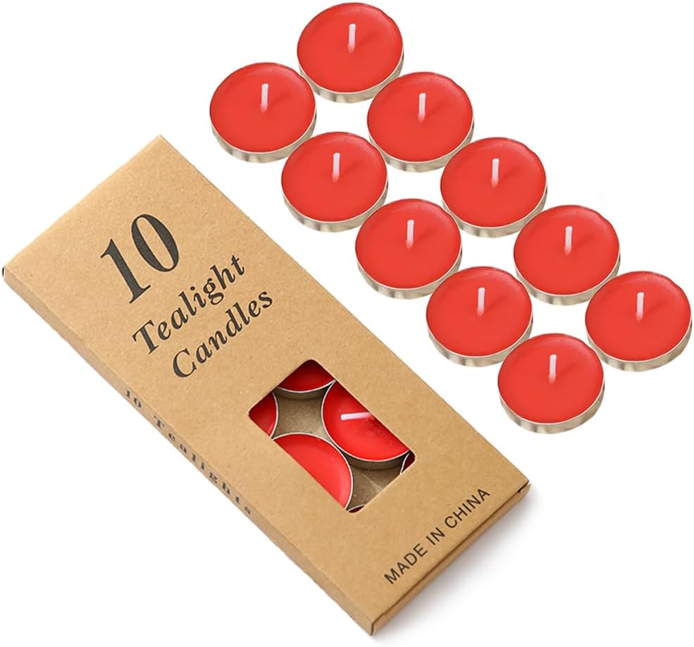 Red Tea Lights Candles, Small Tealights Set of 10 with 1.5-2 Hour Burn