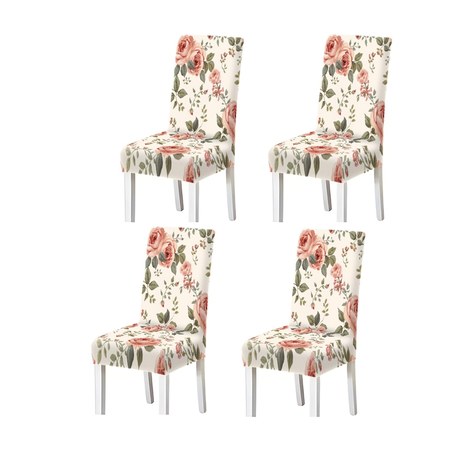 BOSUYBN Blush Pink Rose Floral Vine Pattern Print Dining Chair Covers Set Of 2/4/6, Stretch Slipcovers For Kitchen Dining Room Furniture Protectors for Home Dining Room(4PCSChair cover)