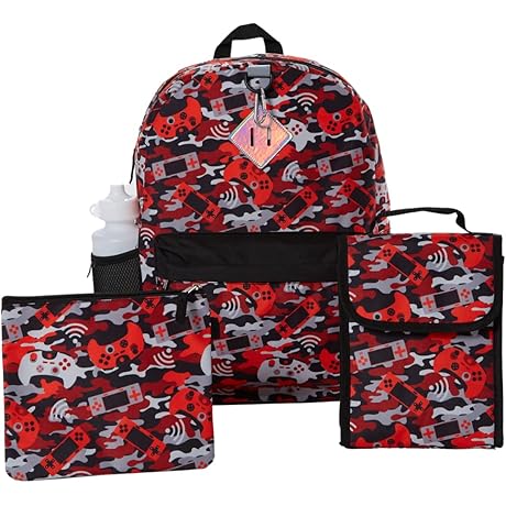 RALME Black Camo Backpack Set for Boys with 6-Piece Combo