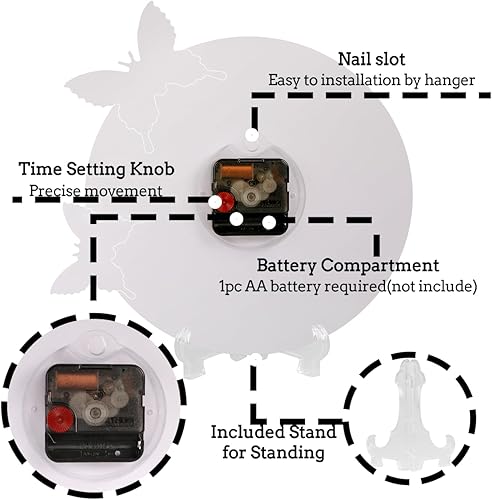 Miniatura 5 de Reloj de pared silencioso sin tictac con diseño de mariposa, reloj decorativo analógico de 9.8 pulgadas para cocina, sala de estar, dormitorio,