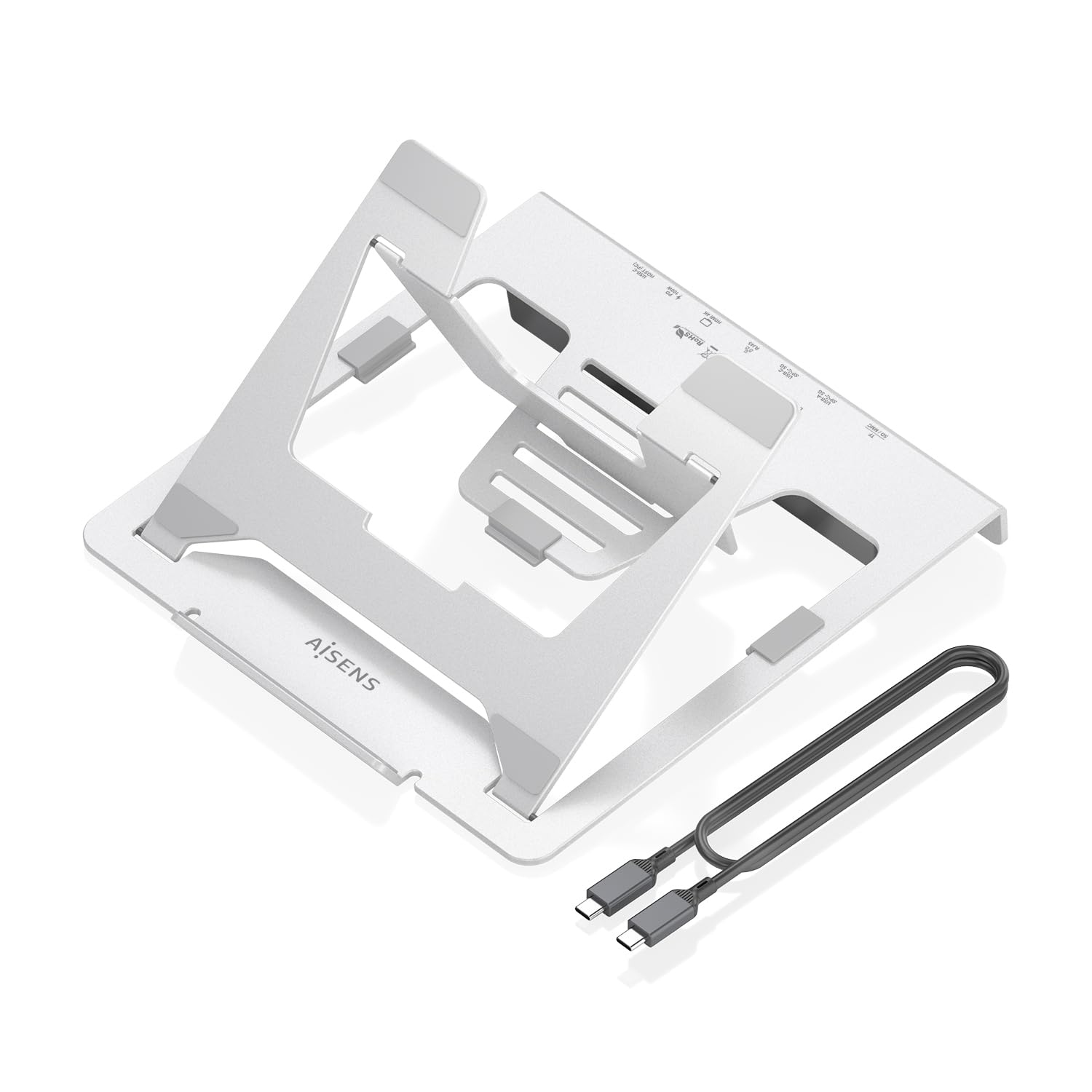 AISENS - ASUC-7P045-GR - Regulowany uchwyt na laptopa/tablet z USB-C Docking 7 w 1, szary