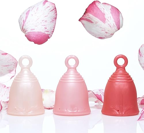 Peachlife Pack de 3 tazas menstruales con tallo anular, grande 1.1fl oz Suave, mediana firme y extra firme