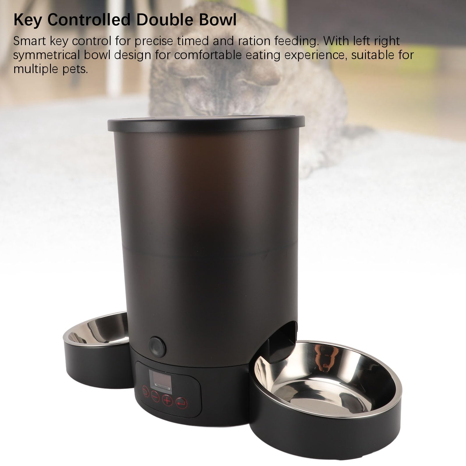 Generic Comedero Automático para Perros, Dispensador Automático de Comida para Gatos de Doble Alimentación para Mascotas, Perros y Gatos (Cuenco Doble Negro)
