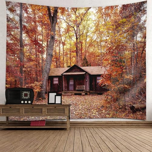 Tapisserie murale chambre déco forêt automne grande tenture tissu 300x256cm pour ados