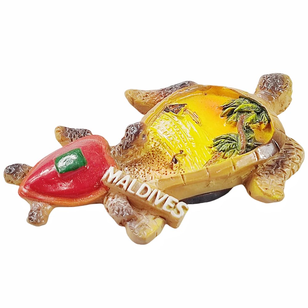 Magnete Frigorifero 3D Maldive A Forma Di Tartaruga – Souvenir Da Viaggio Fatto A Mano – Dimensioni Mini 7,5 Cm