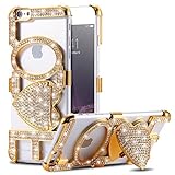 For Apple iPhone 6 Plus & iPhone 6s Plus 5.5 inch Case, FLOVEME [Slim Fit] [Crystal Diamond] Premium 3D Bling Luxury Rhinestone Glitter Cute LOVE Girly [Kickstand Feature] Back Cover Holder - Gold