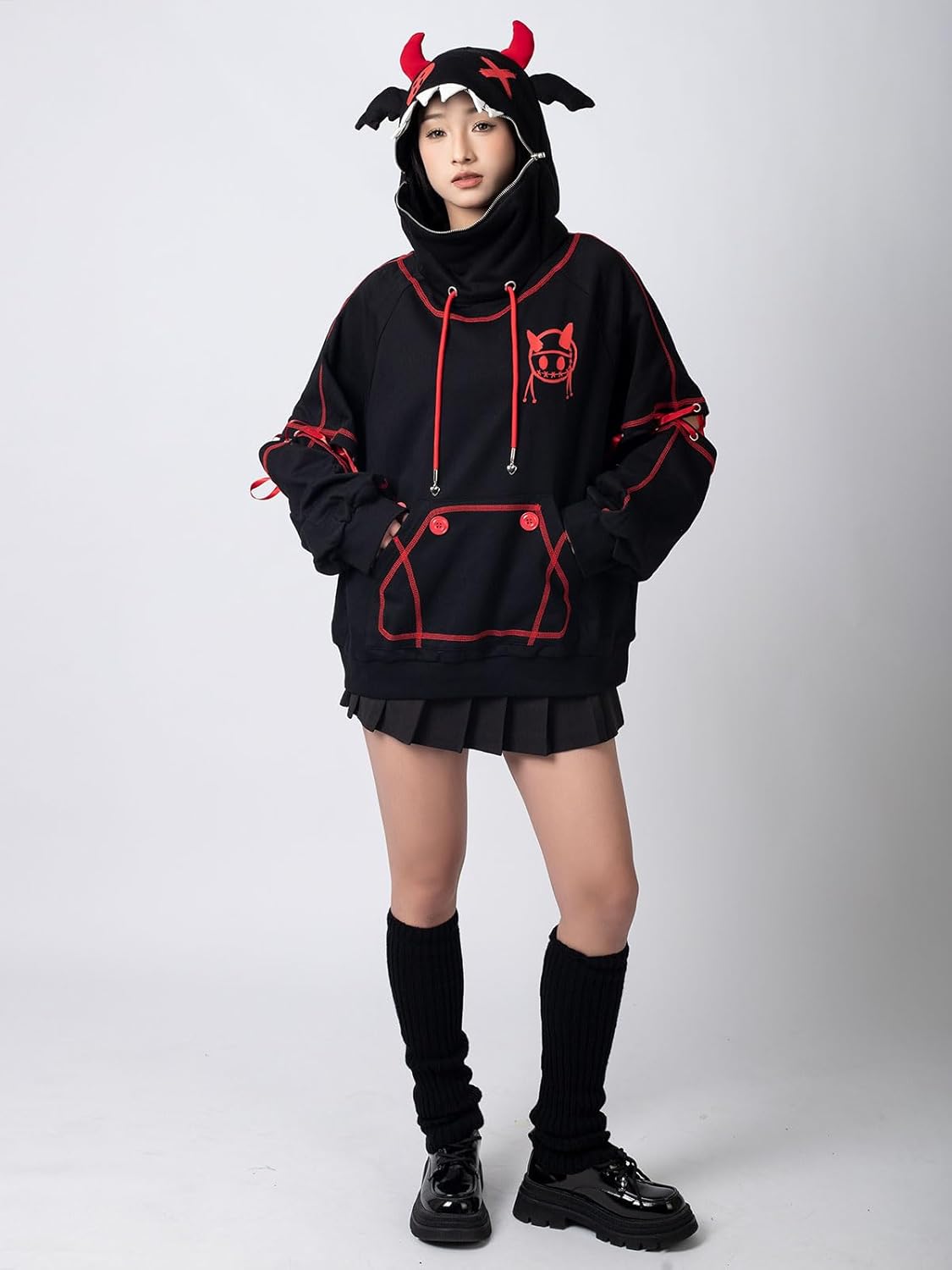 Cosfun Women's Devil Wings Hoodie Devil Horns Hoodie Pullover Sweatshirt IF0003 - Image 3