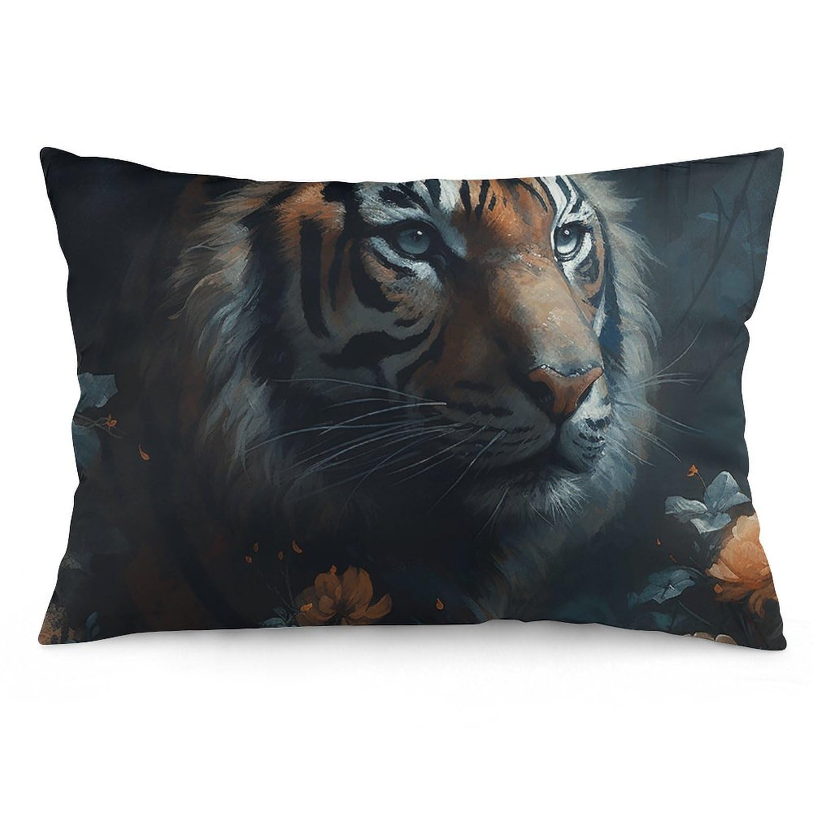2 Pack Pillow Cases for Hair and Skin, Soft Breathable Pillow Case Covers with Hidden Zipper, Flower Tiger Pillowcase 12 "x20 Pillow Covers for Sleeping Gift
