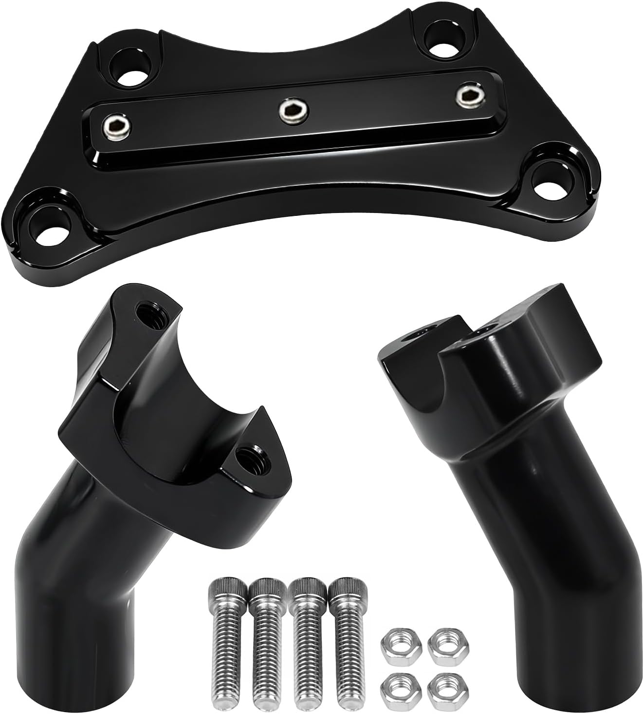 Black 1” Pullback Handlebar Risers and Top Clamp Kit 3.5" Tall for Harley Touring Sportster Softail Dyna Models (Rise Height: 3.5", For 1" Bar) (1‘’ Handlebar Top Riser Clamp）