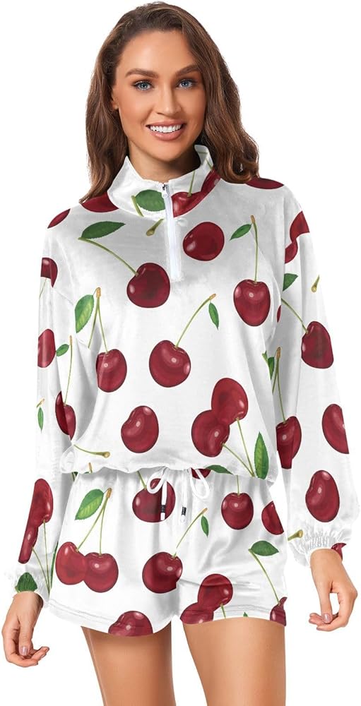 Amazon.com: Joisal Cherry Pattern Women Two Piece Outfits Sets  