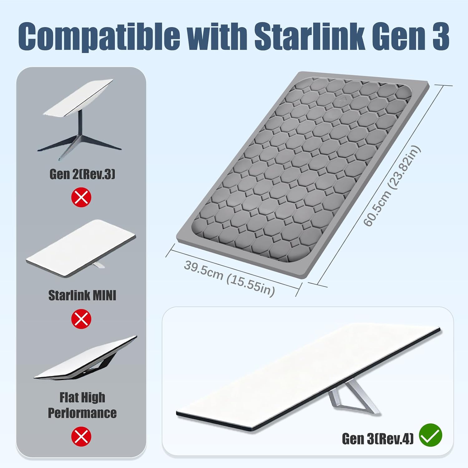Starlink Gen 3 Protective Cover Case, Waterproof, Holes Can Drain Water, Impact Resistant to Rocks/Sand/Hail(Grey)