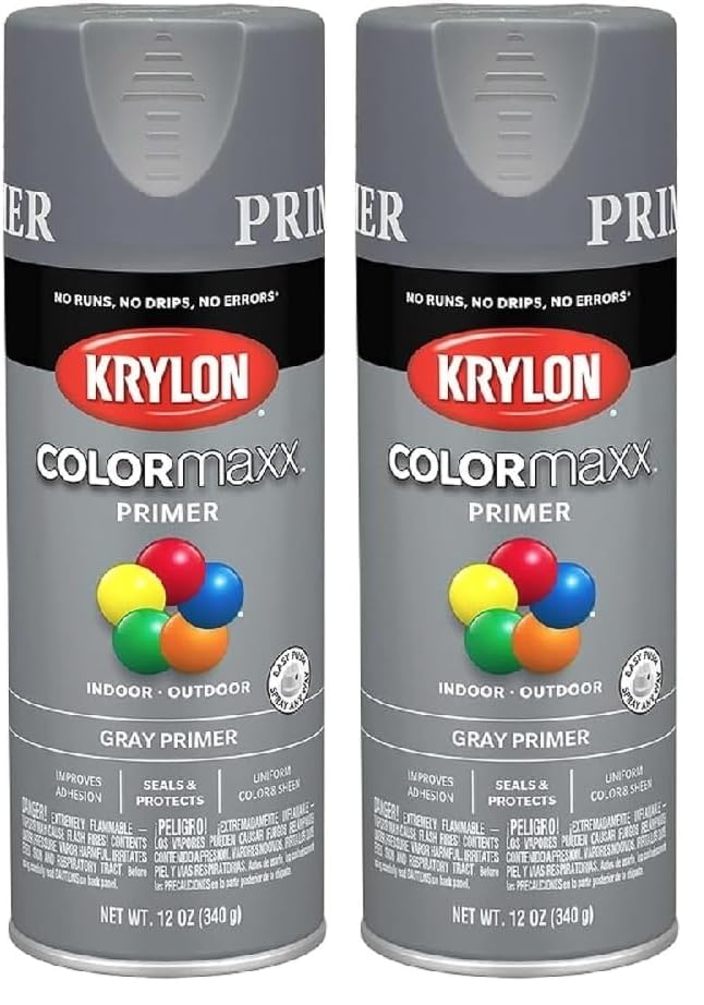 Image of Krylon K05582007 COLORmaxx Primer Spray Paint for Indoor /Outdoor Use, Gray, 12 Ounce (Pack of 2)