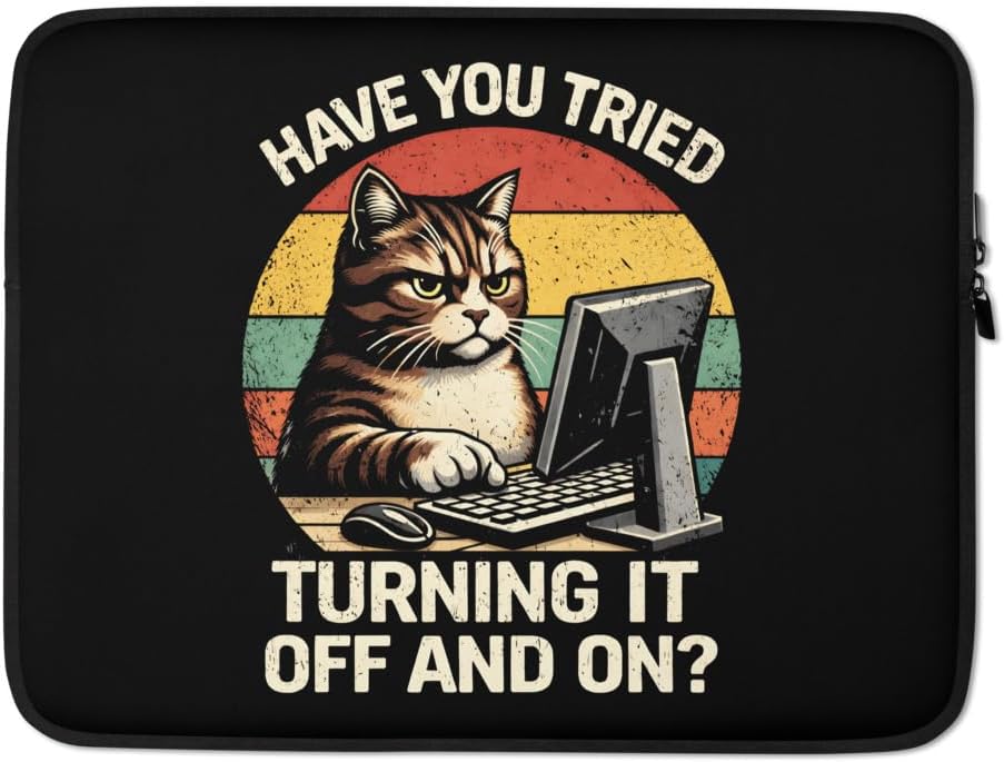 Tech Support Joke Laptop Sleeve, Cat Tech Engineer Computer IT Guy