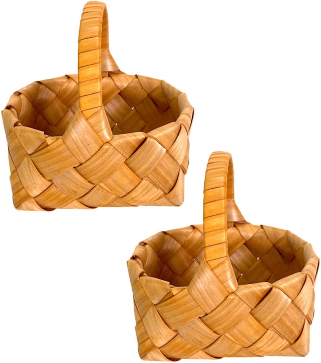 2pcs Hand Woven Mini Flower Baskets Wooden Handheld