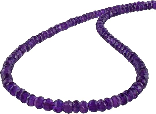 Natural Amethyst Beaded Choker Necklace for Women - February Birthstone, 4mm Faceted Rondelle Beads with Adjustable 18+2 Inch Silver Plated Chain