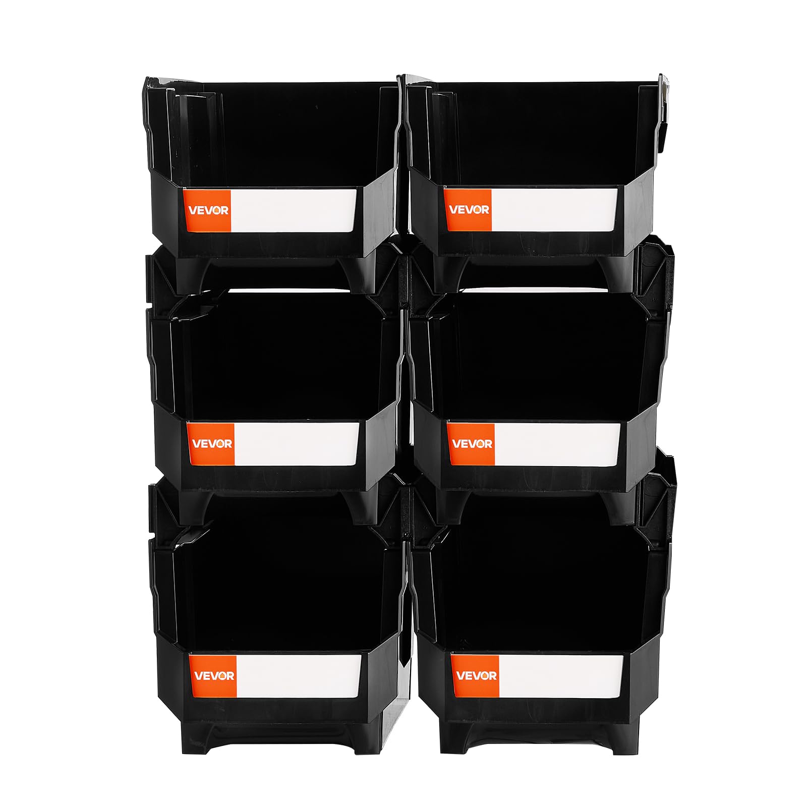 VEVOR Bac à Bec Empilable Lot de 6 Bacs de Rangement Plastique, 37,7 x 21,5 x 18 cm, Boites Rangement Empilables pour Atelier, Garage, Petites Pièces, Fournitures de Bureau et Autres Accessoires, Noir