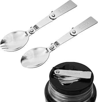 Replacement Foldable Spoon and Fork Set Compatible with Thermos Funtainer 16oz Food Jar, Stainless Steel Spoon Salad Spork Portable Outdoors, Dishwasher Safe