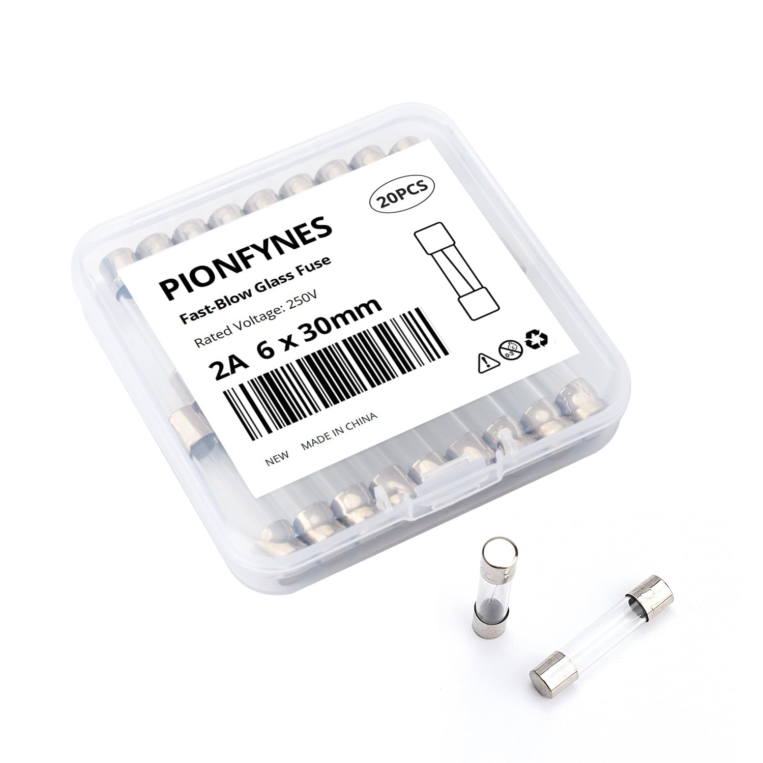 20 sztuk bezpieczników szklanych 2A 2A 2A 250V 6x30mm (F2AL, 250 V)