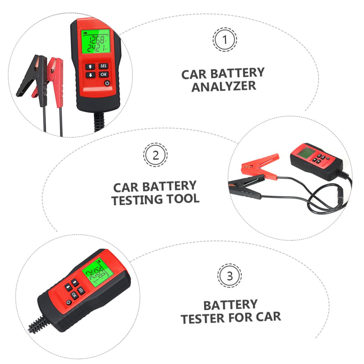 Car Battery Tester Battery Analyzer for Accurate Voltage Resistance and Status High-Definition LCD Display Backlight Automotive Tool for Passenger Vehicles