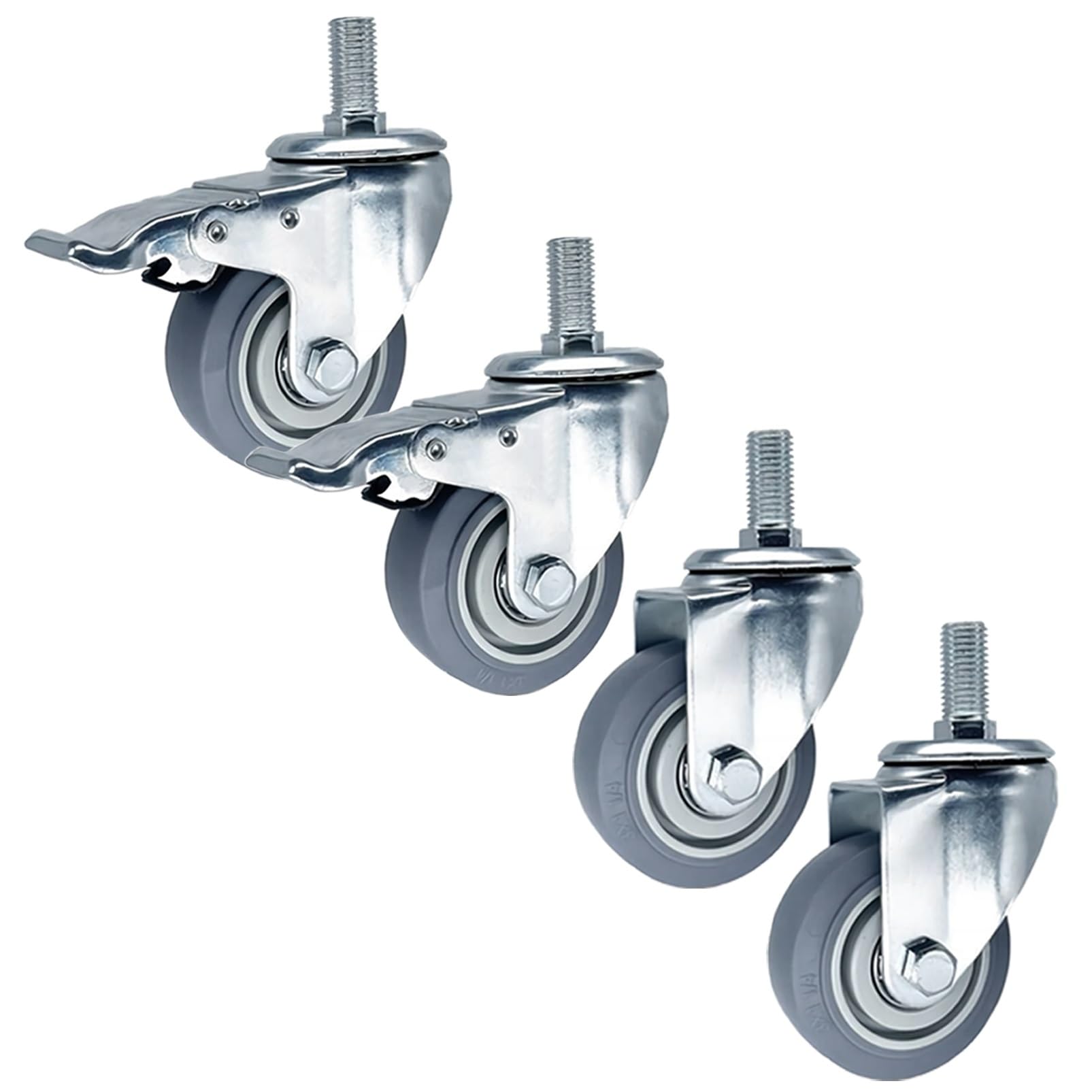GYRAZXS M14/M16/M20 Stem Caster Wheels Set of 4-3-Inch 4-Inch 5-Inch Swivel Casters with Brakes - Silent Threaded Stem Casters for Furniture & Trolleys