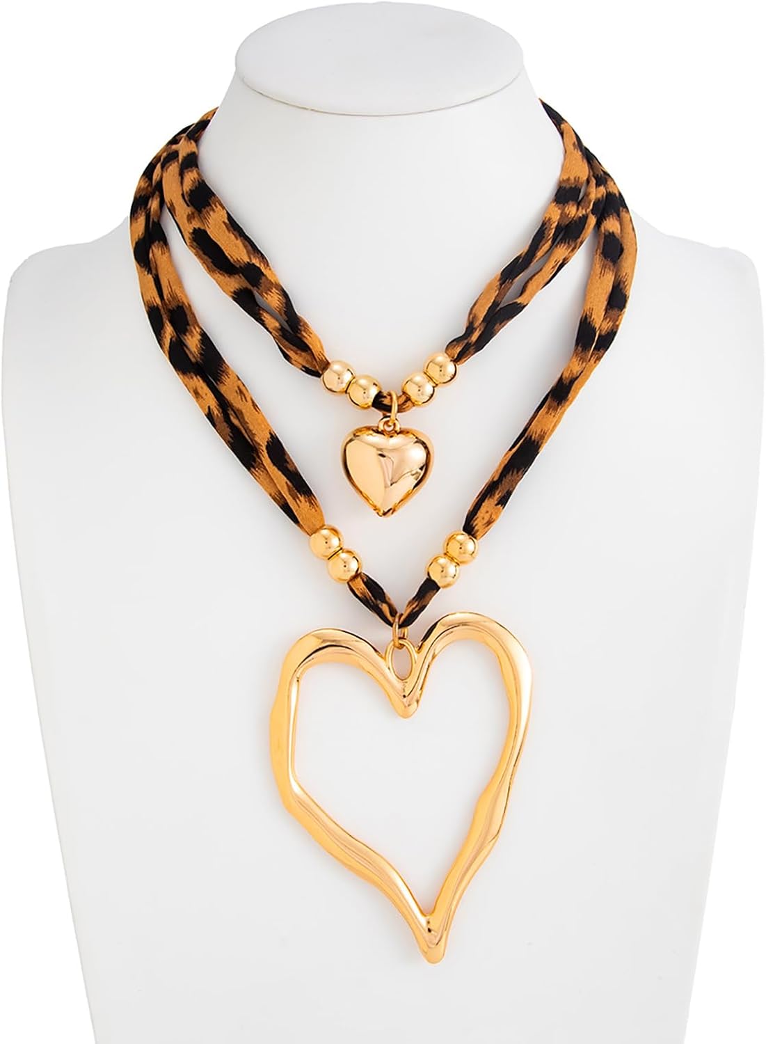 Gold Heart Pendant Necklace for Women Leopard Scarf Necklace with Charm Necklaces Chunky Heart Beaded Leopard Necklace Boho Jewelry Gift - Image 8