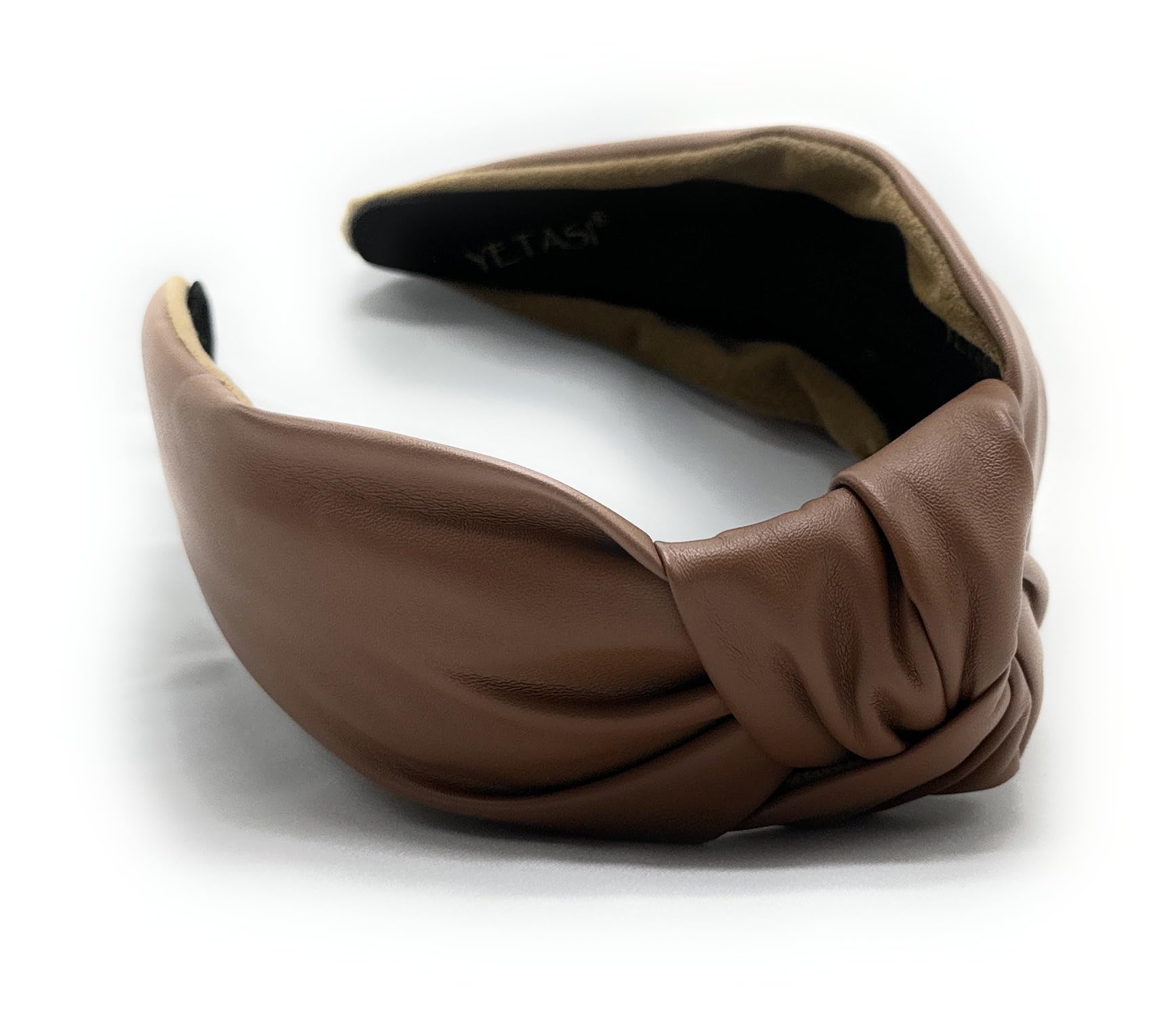 YETASI Chunky 2.5 Inches Thick Brown Leather Headbands for Women Goes with Everything, Girl Knotted Headband is a Fashion Designer Top Knot Head band