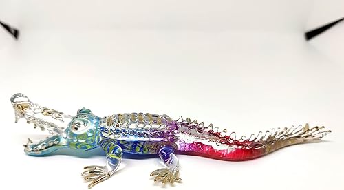 Miniatura 5 de Figuras de cocodrilo de animales pintados a mano con vidrio soplado con adornos de oro de 22 quilates, regalo coleccionable para decorar 7.5 pulgadas