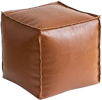 PmHaurient Square Pouf Ottoman Cover,No Filler Faux Leather Foot Stool, Cube Bean Bag Ottoman, Foot Rest Can Be Filled with Used Clothes,Plush Toy for Storage for Living Room (Coffee)