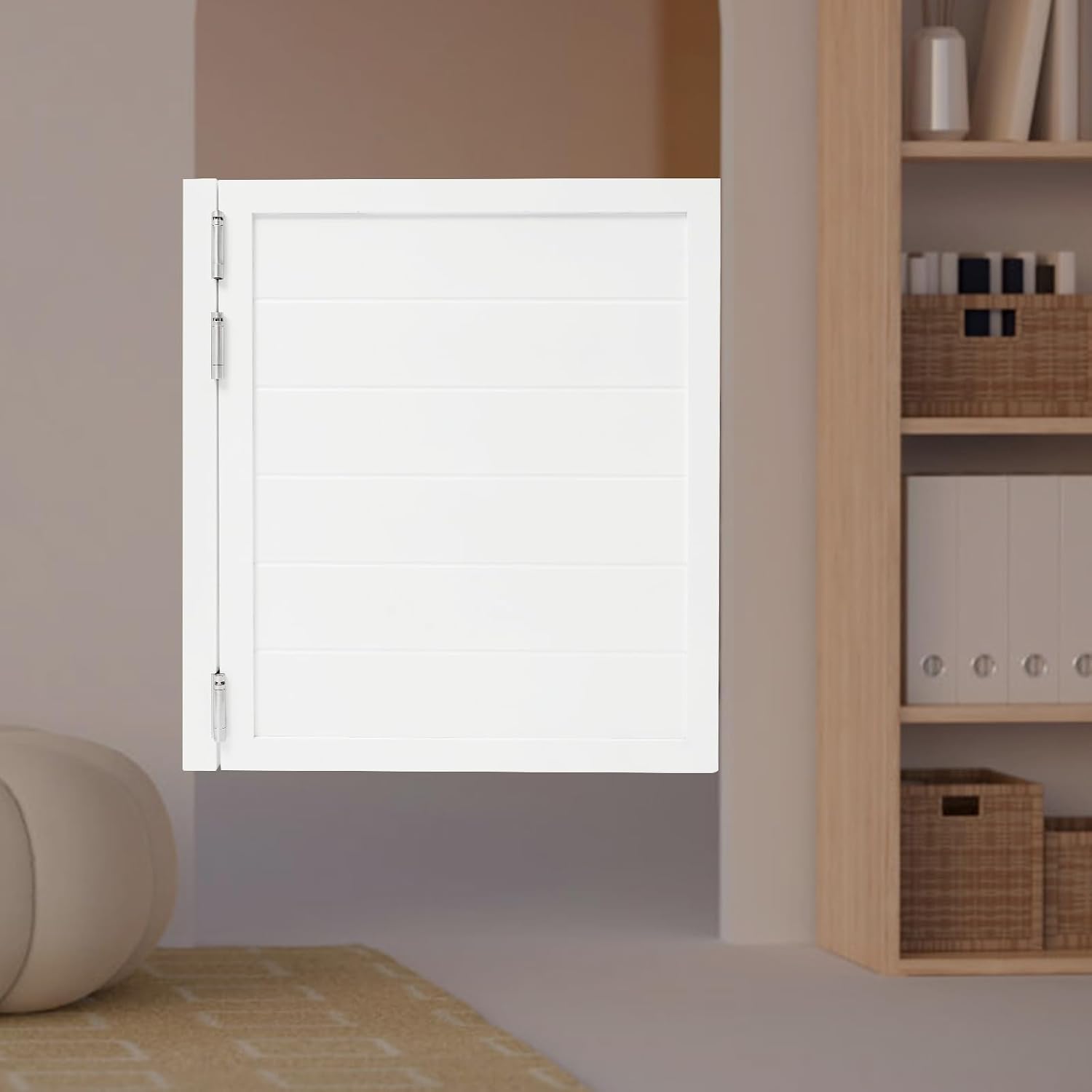 Swinging Door with Spring Hinges, Interior Cafe Saloon Door, Modern Style Pine Wood Louvered Auto Close Door for Kitchen Bar Shop Hallway Porch Entrance Partition (White, 31.49 * 35.43in)