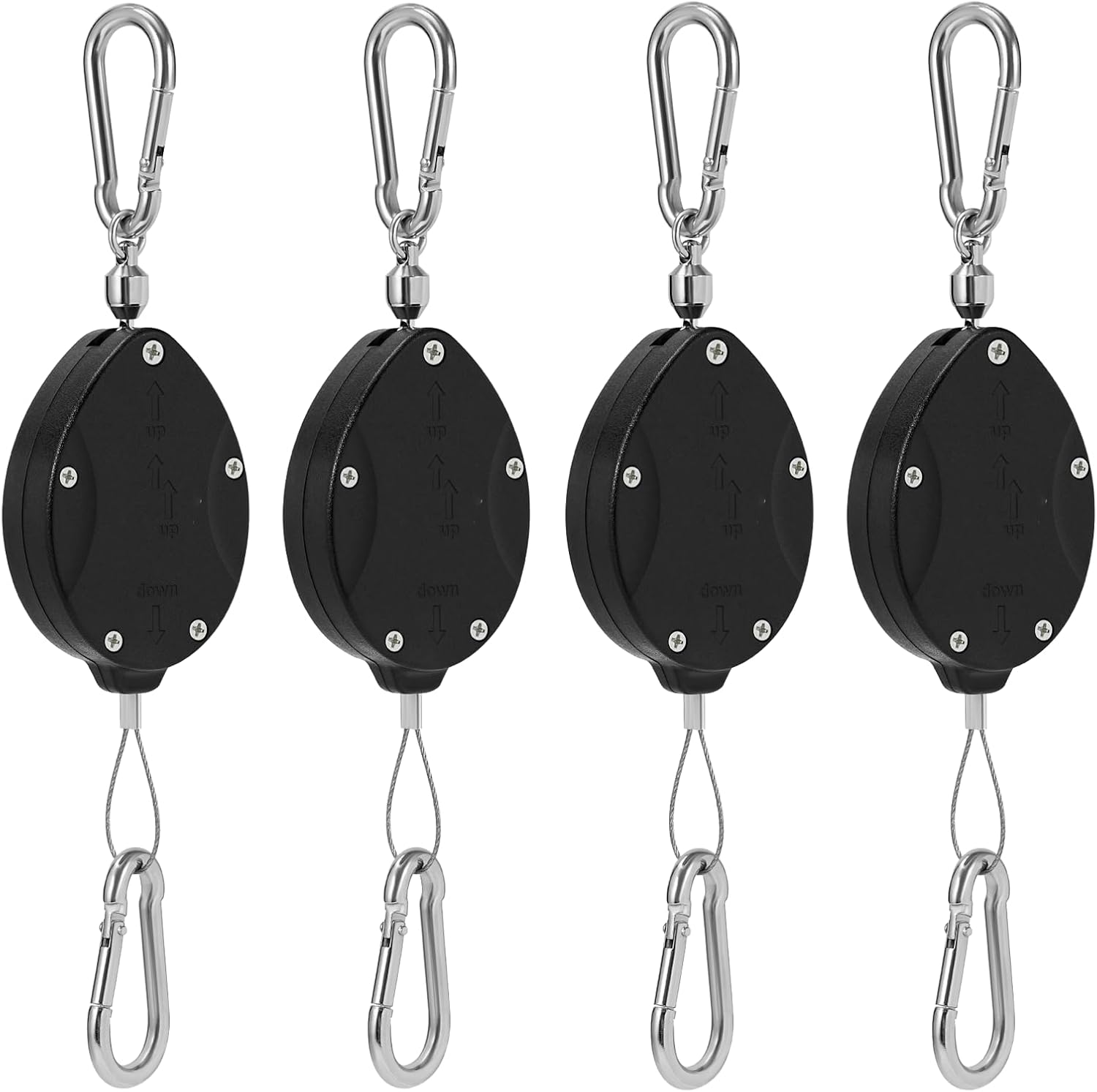 2025 Upgraded Heavy-Duty Retractable Plant Pulleys – Adjustable Stainless Steel Rope Hangers for Hanging Baskets, Auto-Locking Plant Holders, and Bird Feeders (4, Black)