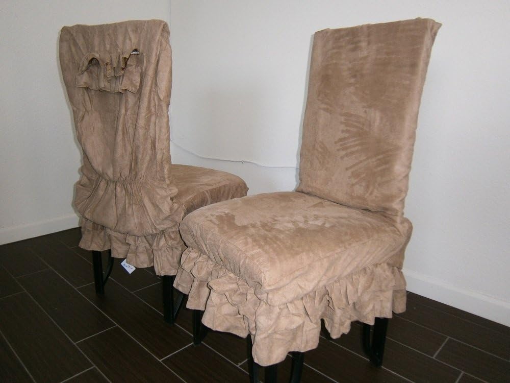 Octorose Heavy Duty Soft Micro Suede Shortly Double Ruffle Skirt Dining Chair Cover 1pc (Peat)