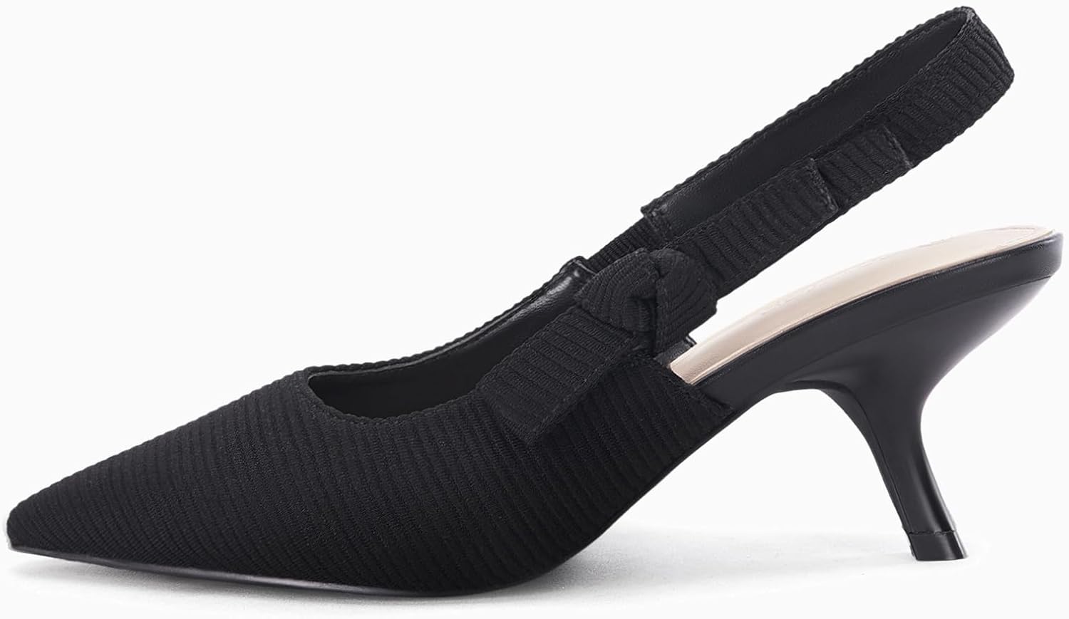 Coutgo Womens Slingback Kitten Heels Closed Pointed Toe Bowknot Knitted Slip On Work Pumps Dress Shoes - Image 4
