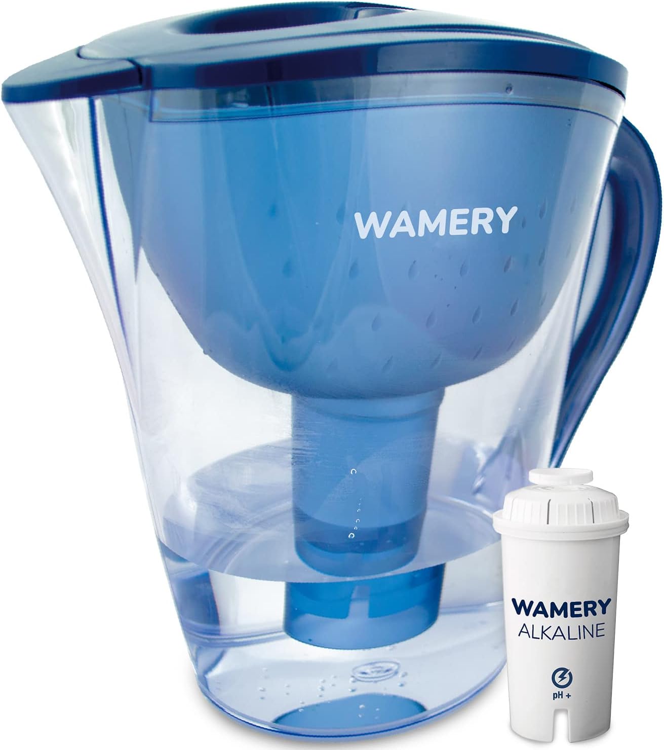 Wamery Alkaline Water Filter Pitcher, 64 fl oz (8-Cup) - Multi-Stage pH-Enhancing, Fast Filtration, Helps Reduce Chlorine Odor, Flip-Top Lid, Filter-Change Indicator, BPA-Free, 1 Cartridge Included