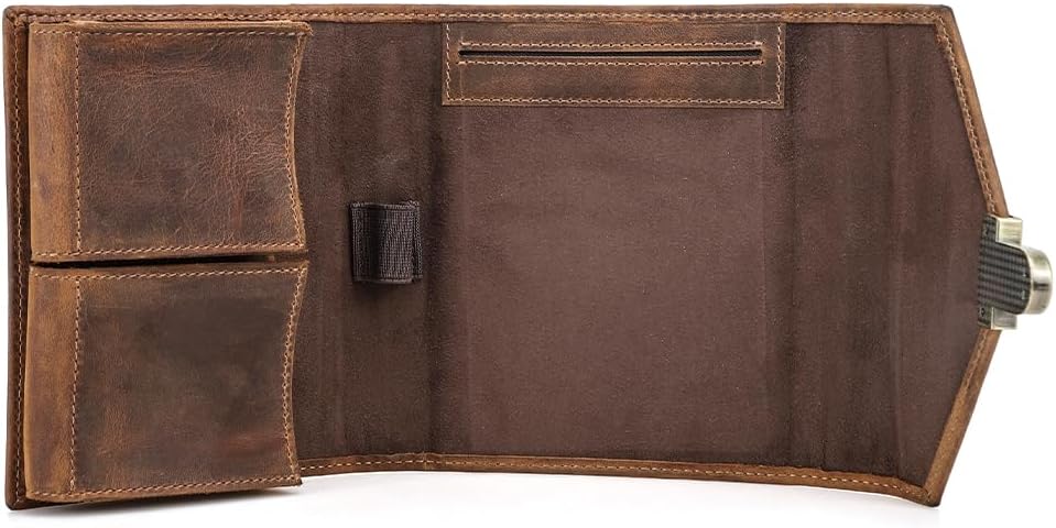 CONTACTS Full Grain Leather Playing Card Case for 2 Decks, Handmade Leather Playing Card Holder with A6 Notepad Pocket & Pen Loop Poker Card Travel Case for Adults