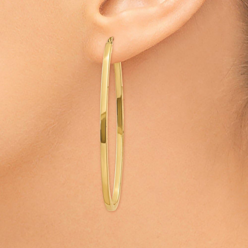 The Black Bow 2mm, 14k Yellow Gold Square Tube Oval Hoop Earrings, 50mm (1 7/8 Inch) - Image 4